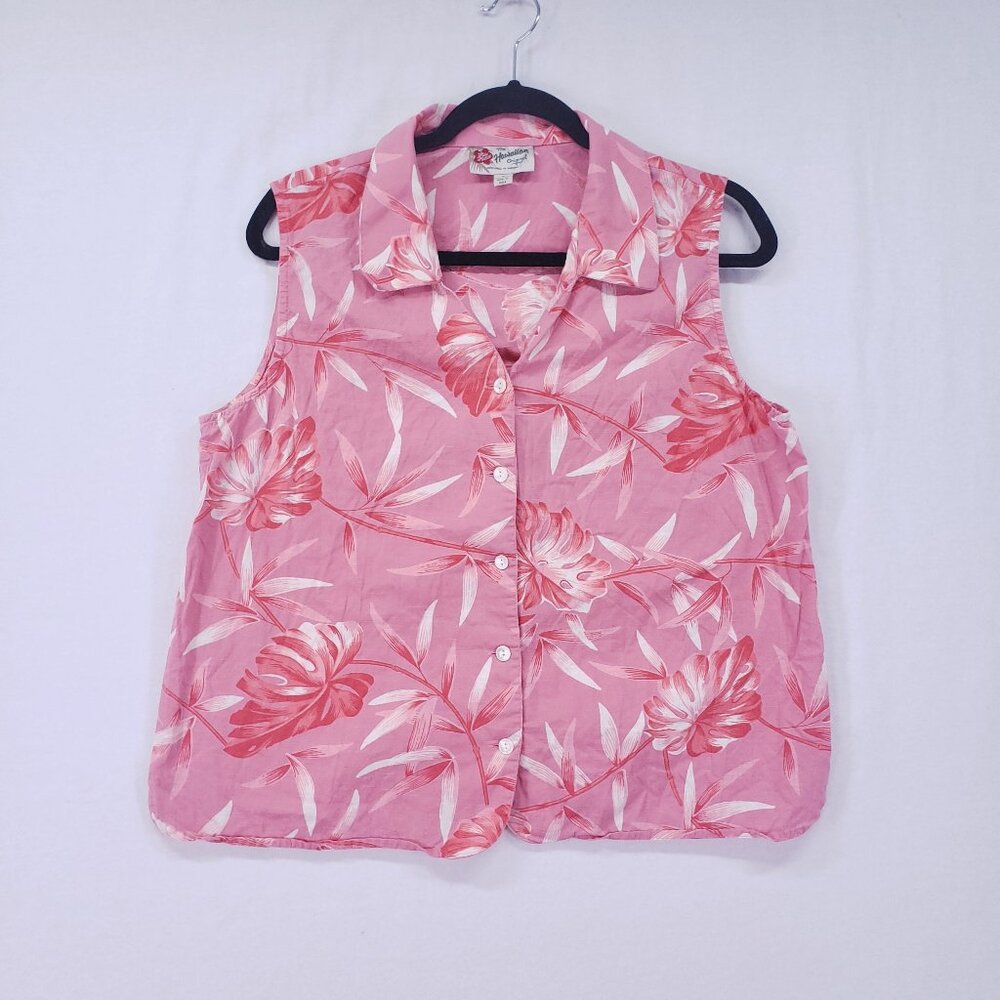 The Hawaiian Original Pink Sleeveless Shirt Size L Button Up Floral Beachy